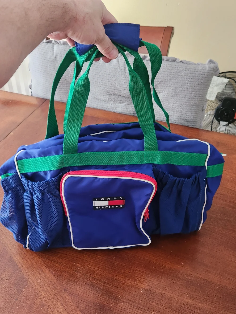 90s Tommy Hilfiger Blue & Green Duffle Bag